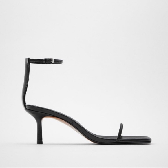 Zara Shoes Zara Black Minimalist Heeled Leather Sandals Poshmark
